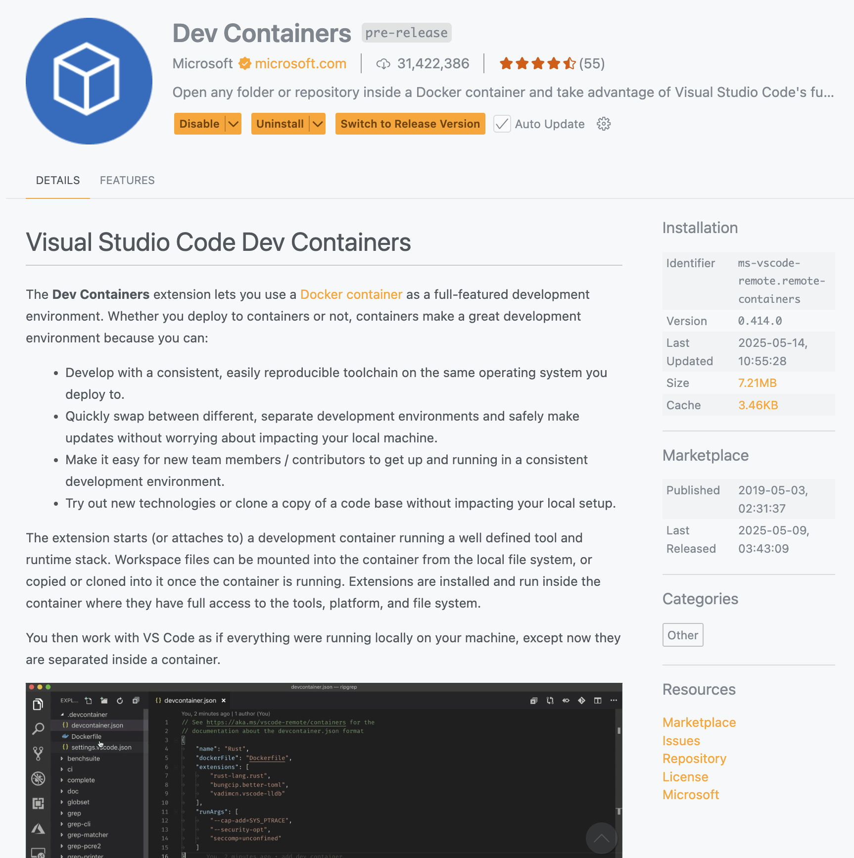Installer l'extension Dev Containers